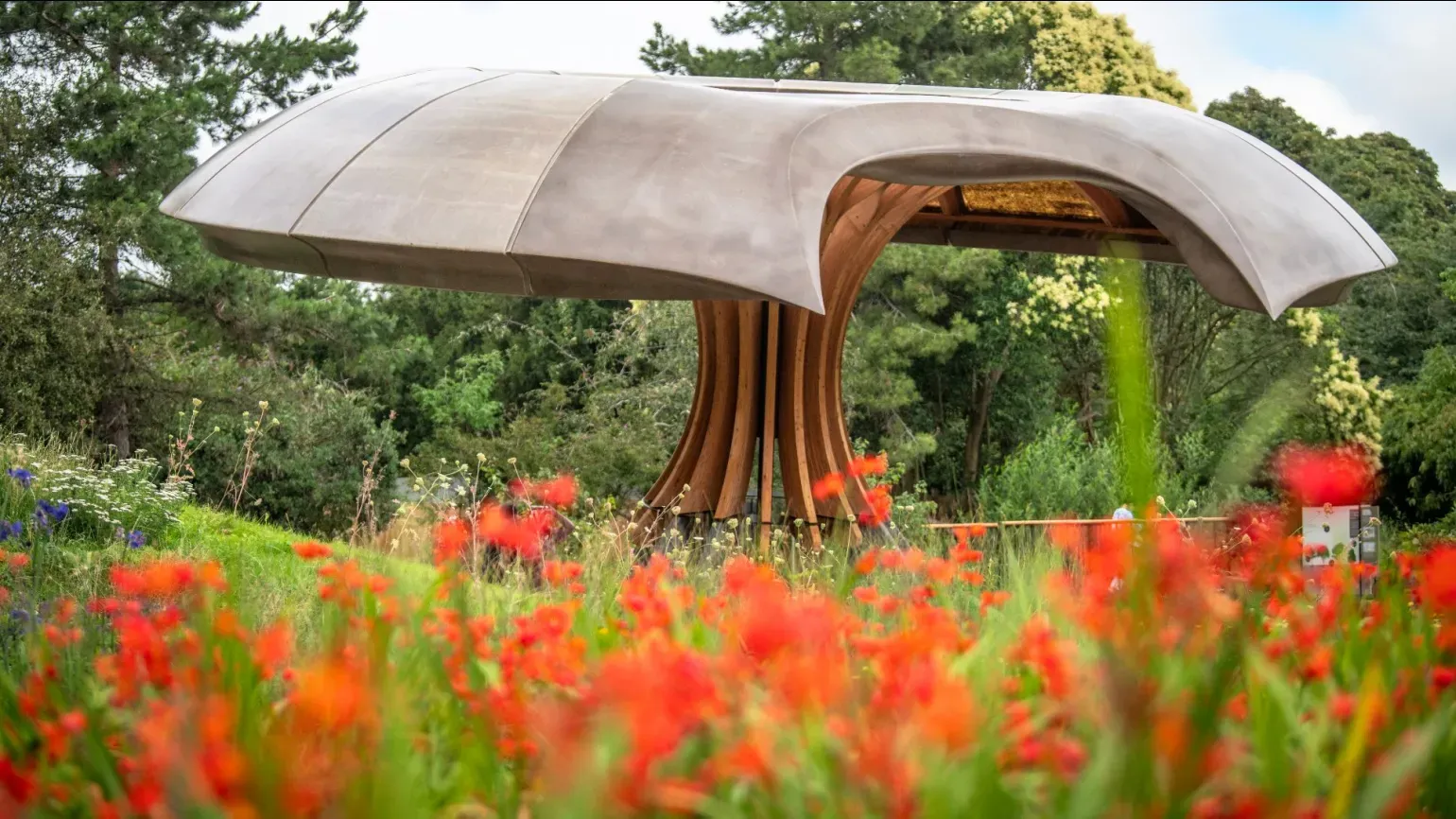 A large mushroom like structure in the Carbon Garden at Kew Gardens