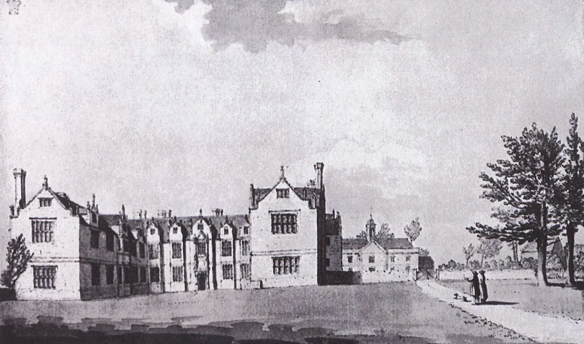 A black and white drawing of the Wakehurst Mansion from the 1800s © RBG Kew