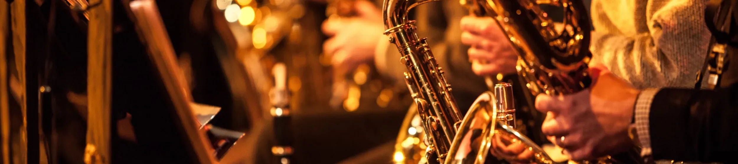 Close-up of saxophones